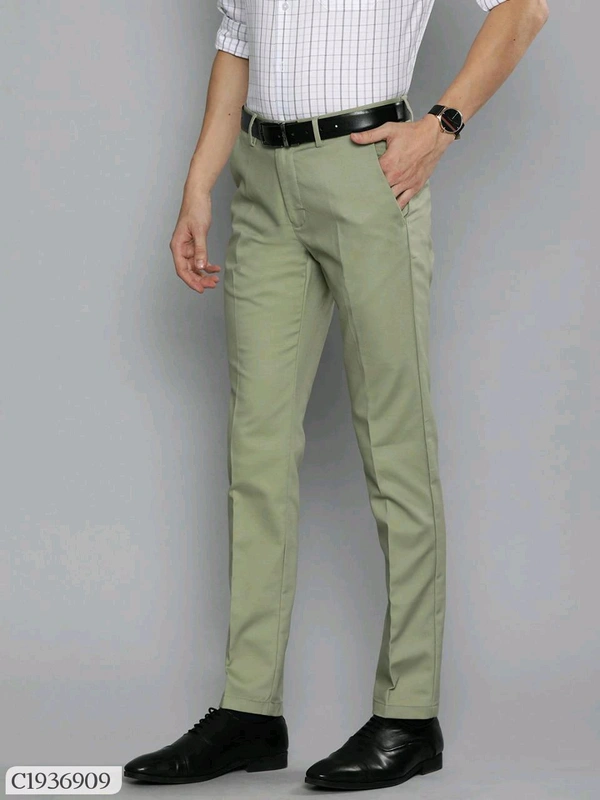 Lycra Blend Solid Regular Fit Men's Formal Trousers  - 28.30.32.34.36, Green