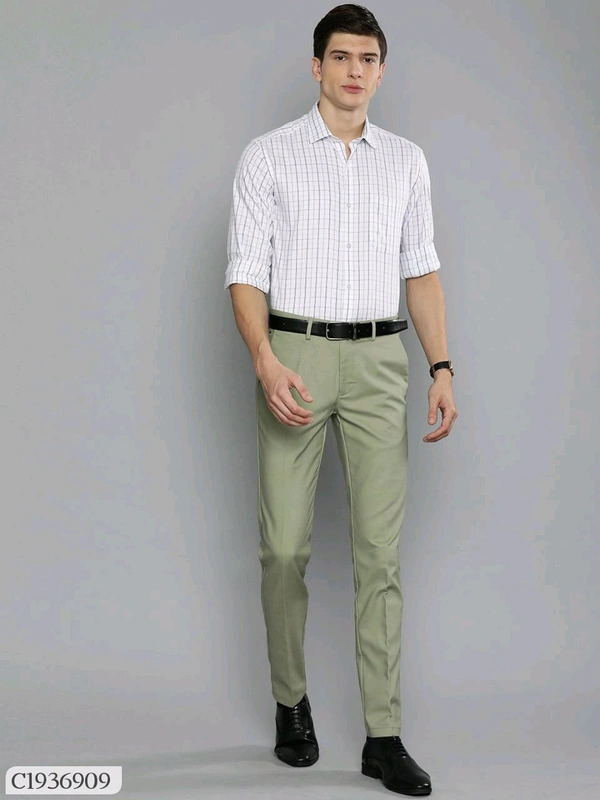 Lycra Blend Solid Regular Fit Men's Formal Trousers  - 28.30.32.34.36, Green
