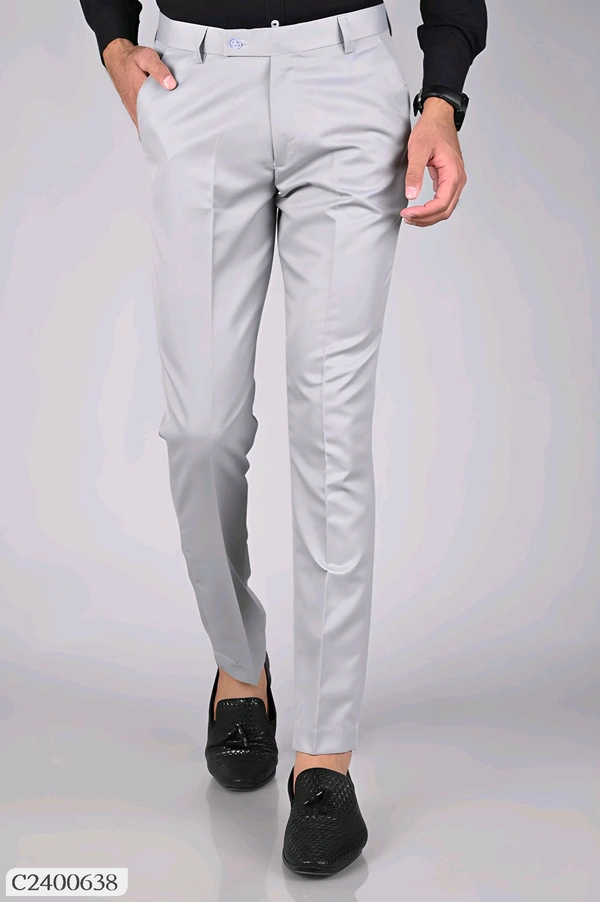 Lycra Blend Solid Regular Fit Men's Formal Trousers - 28.30.32.34.36, Gray