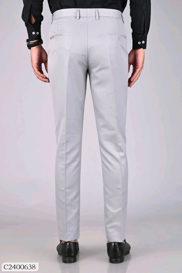 Lycra Blend Solid Regular Fit Men's Formal Trousers - 28.30.32.34.36, Gray