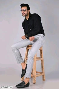 Lycra Blend Solid Regular Fit Men's Formal Trousers - 28.30.32.34.36, Gray