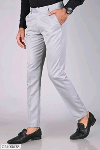 Lycra Blend Solid Regular Fit Men's Formal Trousers - 28.30.32.34.36, Gray
