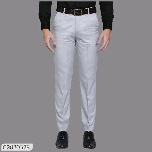 Lycra Blend Solid Regular Fit Men's Formal Trousers - 28.30.32.34.36, Gray