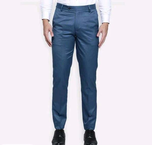 Lycra Blend Solid Regular Fit Men's Formal Trousers  - Blue, 28.30.32.34.36