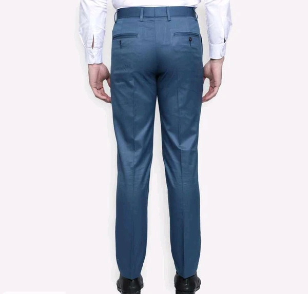 Lycra Blend Solid Regular Fit Men's Formal Trousers  - Blue, 28.30.32.34.36