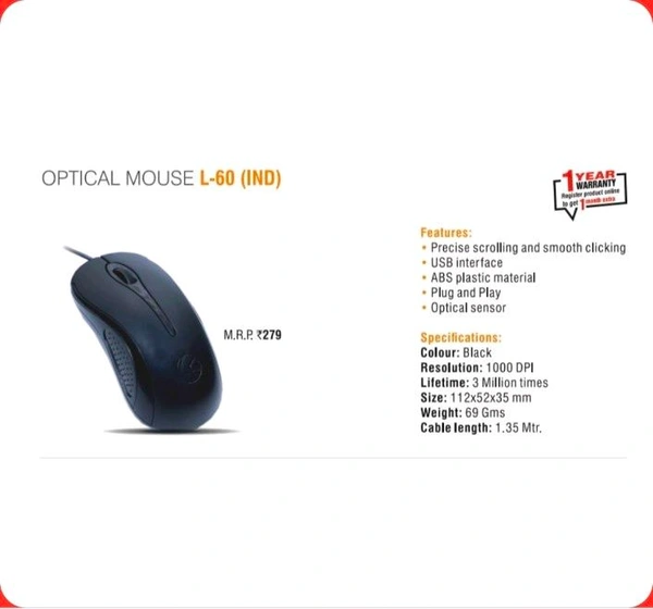 L60 Lapcare Mouse Minimum 5Qty Order - Black