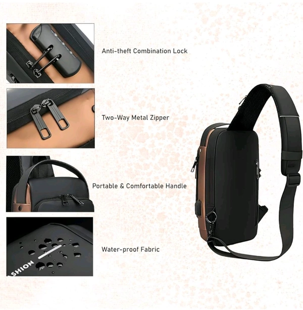 FASHION Waterproof Sling Bag - Brown