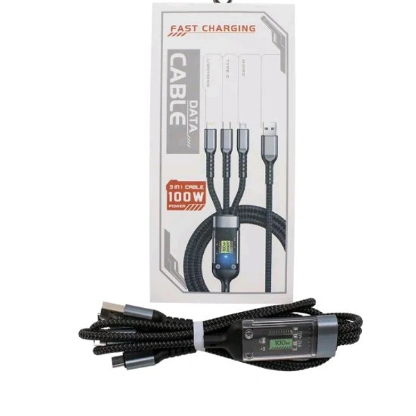 3 in 1 Metal Cable 100W - Black