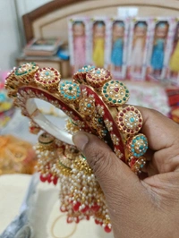 Kundan Studded Bangles Set of 2 - Red, Free Size