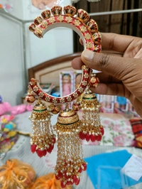 Kundan Studded Bangles Set of 2 - Red, Free Size