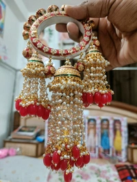 Kundan Studded Bangles Set of 2 - Red, Free Size