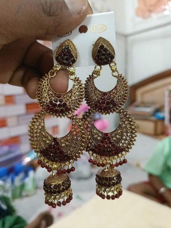 Fancy Earrings  - Maroon