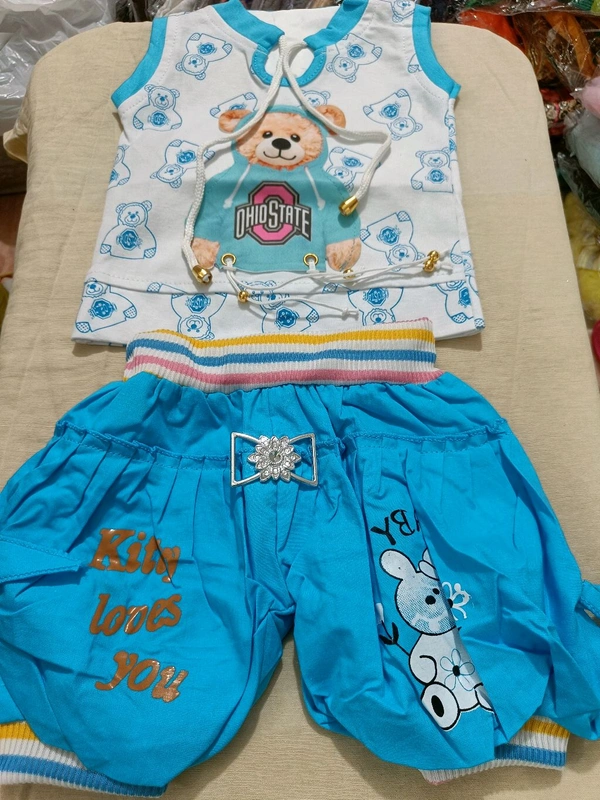 Kids Girls Fancy T-shirt Pajama - Bright Turquoise, 1-2 Years