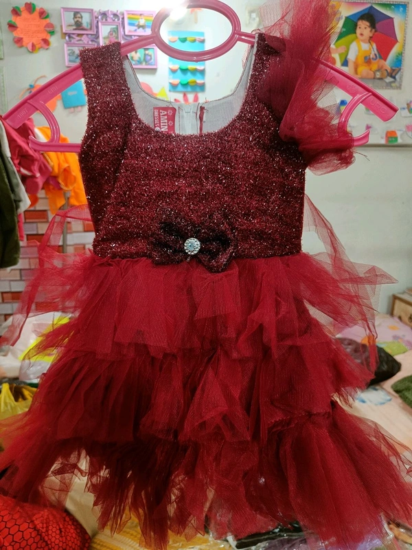 Kids Fancy Umbrella Frock - Maroon, 2-3 Years
