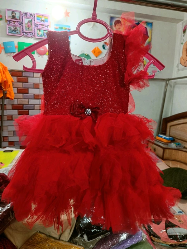 Kids Fancy Umbrella Frock - 2-3 Years, Red