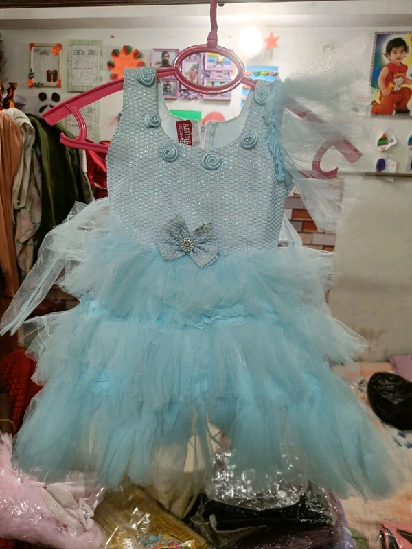 Kids Fancy Umbrella Frock - 2-3 Years, Picton Blue