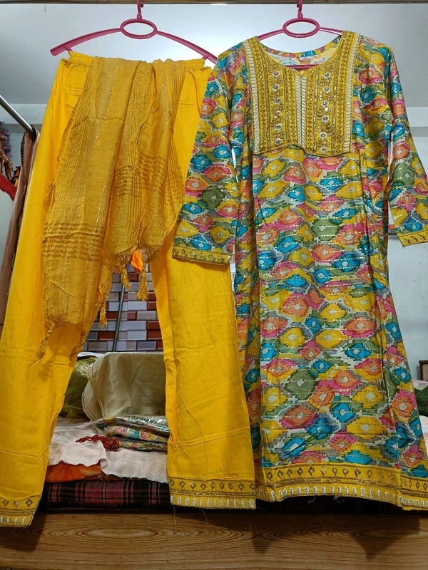 Georgette Set for Ladies - Yellow Orange, Free Size