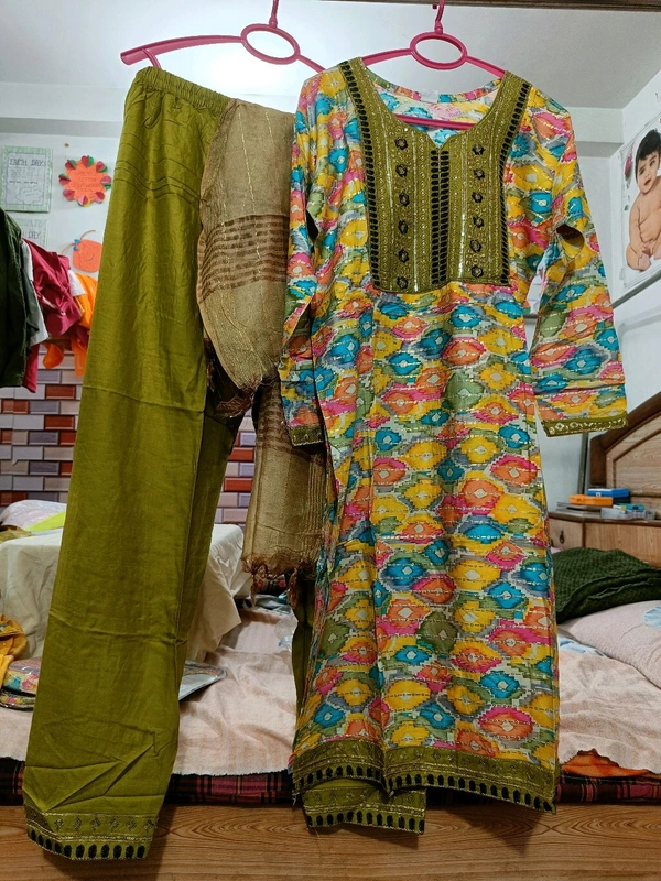 Georgette Set for Ladies - Free Size, Olive