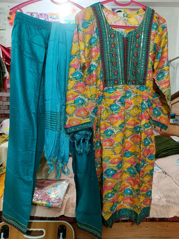 Georgette Set for Ladies - Free Size, Cerulean