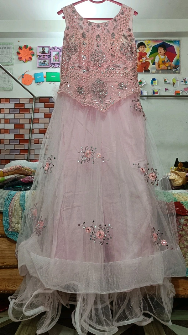 Ladies Fancy Gown - Pink Lace, Free Size