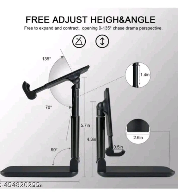 Adjustable Mobile Stand For All MOBILES  - Black, Free Size