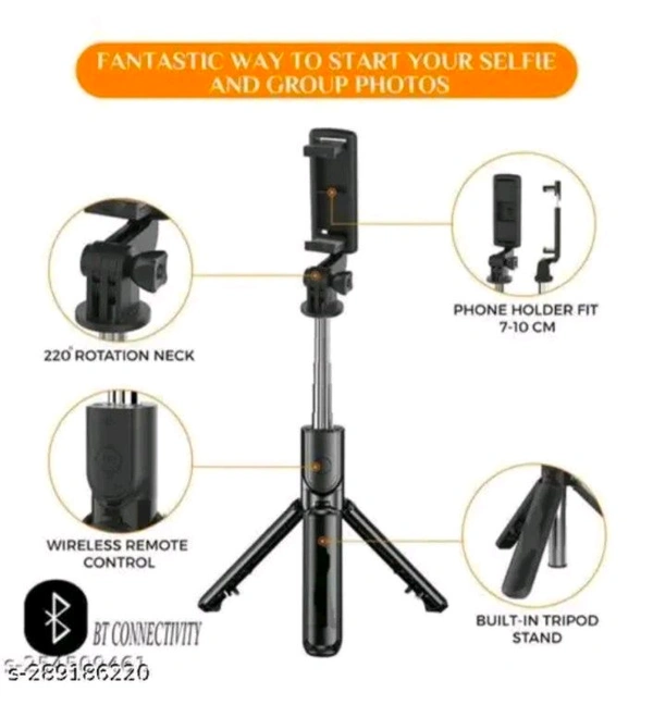 R1 Bluetooth Selfie Stick - Black, Free Size