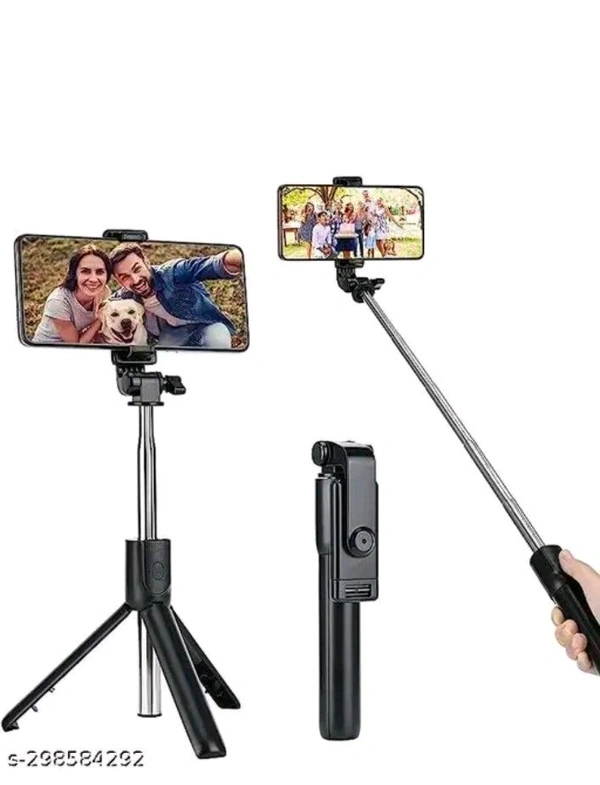 Bluetooth Selfie Stick Tripod Extanble Tripod Stick With Remot...  - Black, Free Size