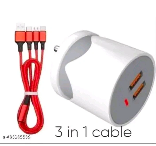 Fast Charger 3in1 TypeC,Micro,iPhone Cable...... - White, Free Size