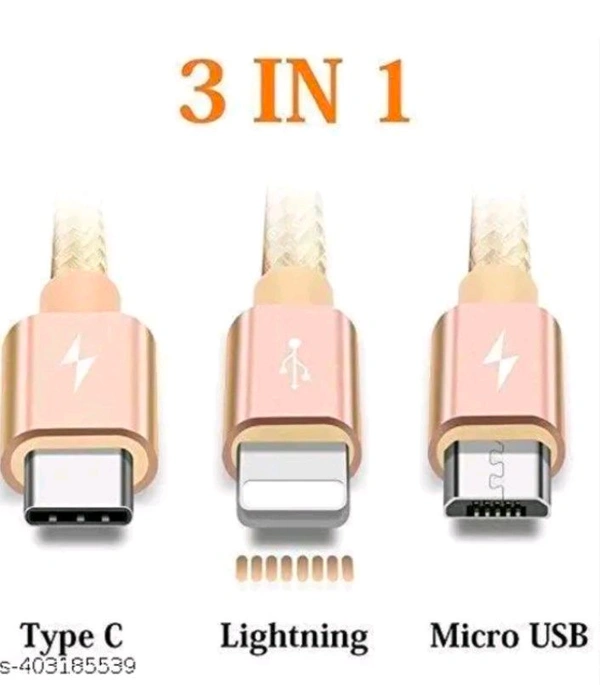 Fast Charger 3in1 TypeC,Micro,iPhone Cable...... - White, Free Size