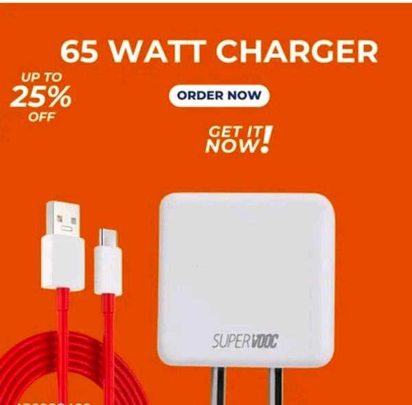 65watts Fastest charger And Cable  - White, Free Size
