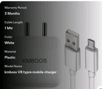 km boss V8 Type Mobile Charger  - White, Free Size