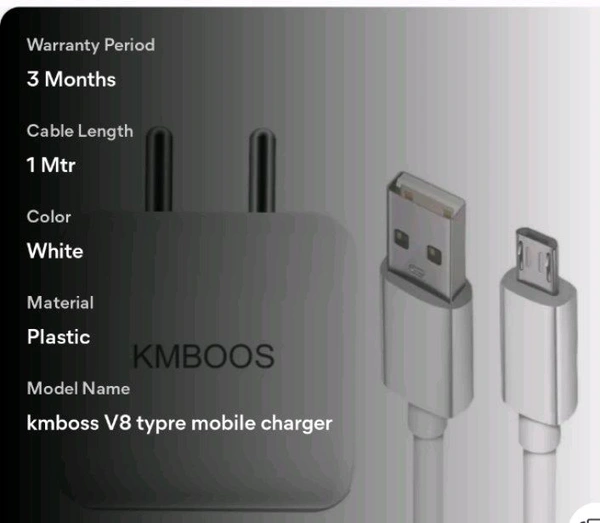 km boss V8 Type Mobile Charger  - White, Free Size
