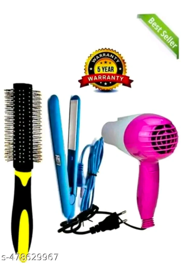 Special Combo Of Hair Straightener and hair comb with Hair Dryer for man & Woman - Magenta / Fuchsia, Free Size