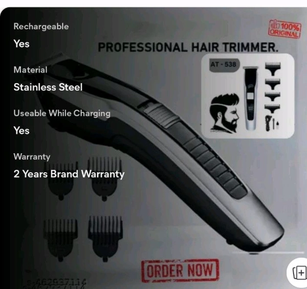 HTC BRISK Beard & Hair538 TRIMMER Rechargeable Profe... - Silver, FREE SIZE