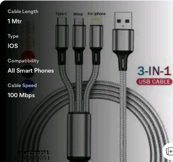 3in1 Data Cable - Free Size