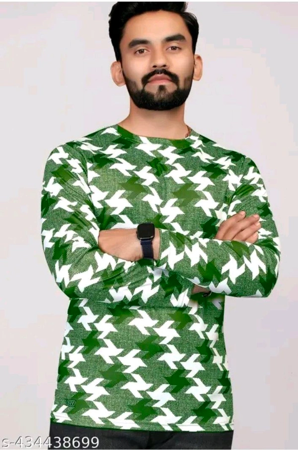 Men's ABSTRACT Regular Round T-shirts - Green, S