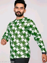 Men's ABSTRACT Regular Round T-shirts - Green, S