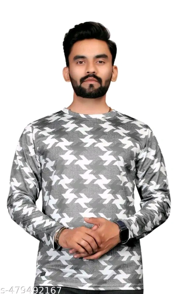 Men's ABSTRACT Regular Round T-shirts - White, L