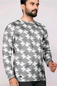 Men's ABSTRACT Regular Round T-shirts - White, L