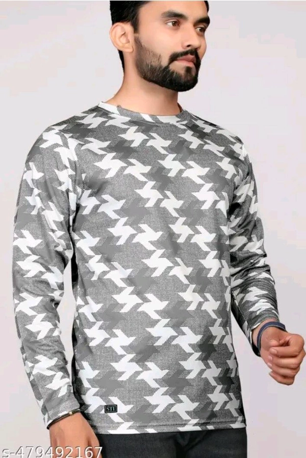 Men's ABSTRACT Regular Round T-shirts - White, L