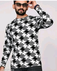 Men's ABSTRACT Regular Round T-shirts - Black, L