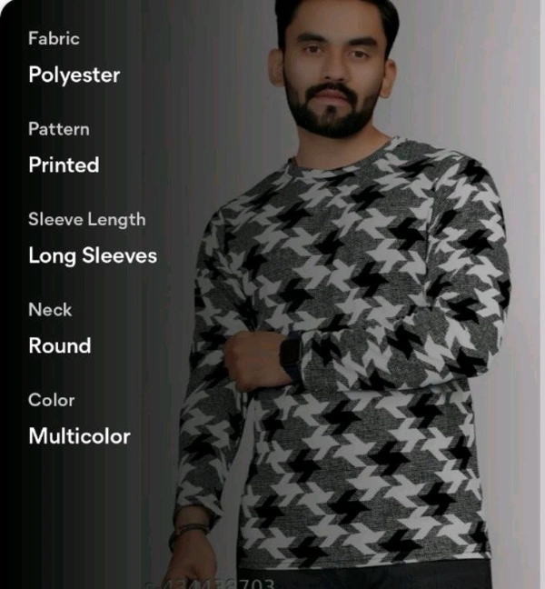 Men's ABSTRACT Regular Round T-shirts - Black, L