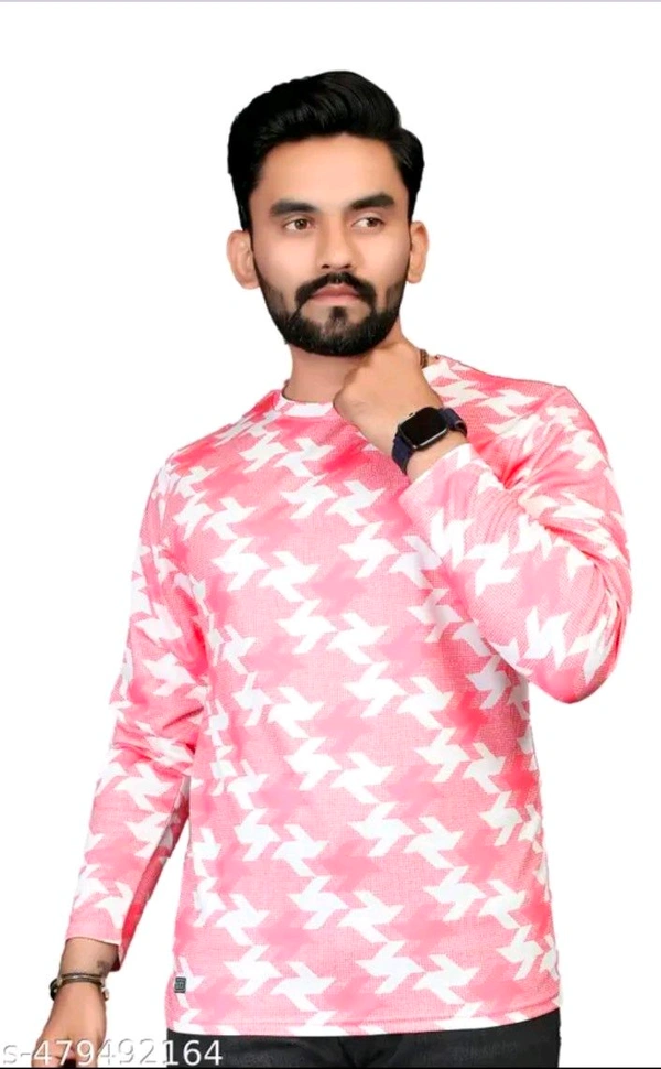 Men's ABSTRACT Regular Round T-shirts - Tickle Me Pink, L