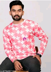 Men's ABSTRACT Regular Round T-shirts - Tickle Me Pink, L