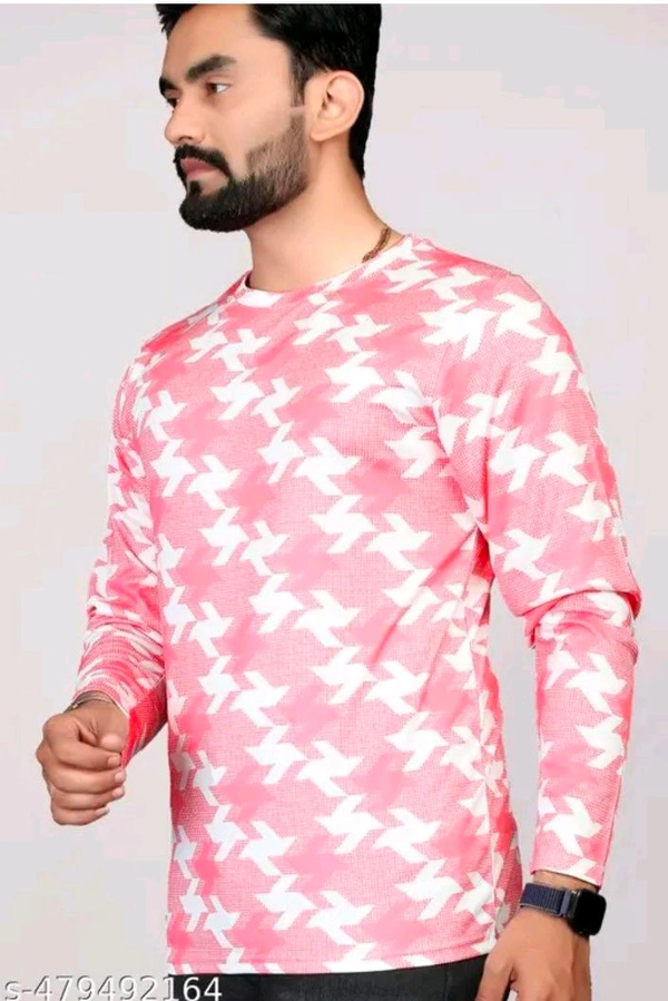 Men's ABSTRACT Regular Round T-shirts - Tickle Me Pink, L