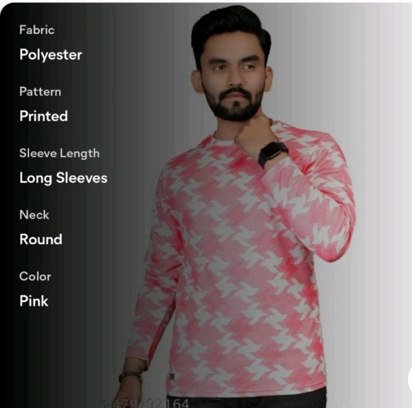 Men's ABSTRACT Regular Round T-shirts - Tickle Me Pink, L
