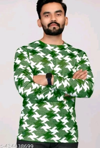Men's ABSTRACT Regular Round T-shirts - Green, XL