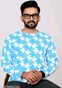 Men's ABSTRACT Regular Round T-shirts - Blue, XXL