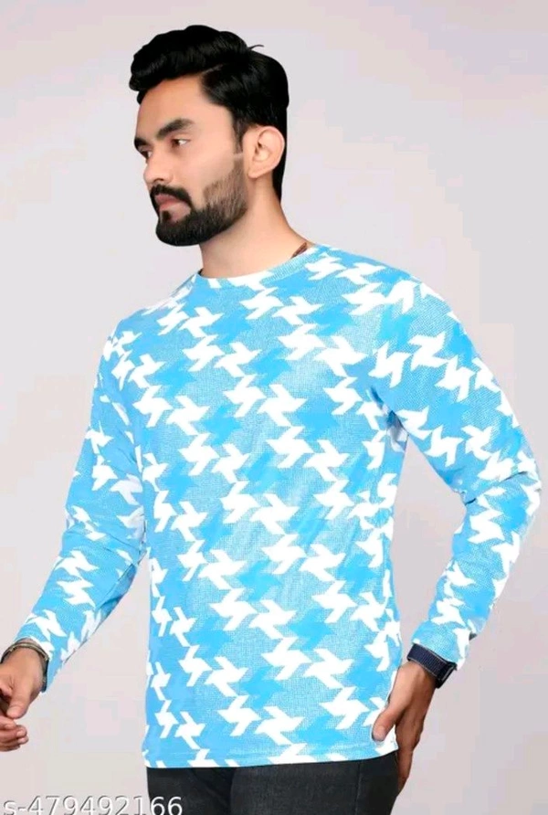 Men's ABSTRACT Regular Round T-shirts - Blue, XXL