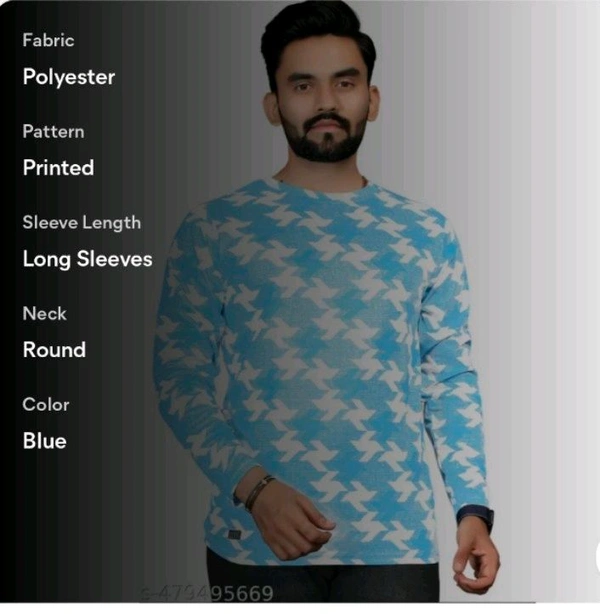 Men's ABSTRACT Regular Round T-shirts - Blue, XXL